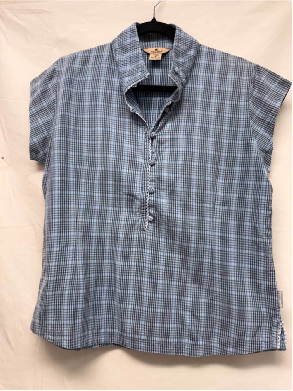 Women's Woolrich Blue Black Plaid Button Down Shirt M